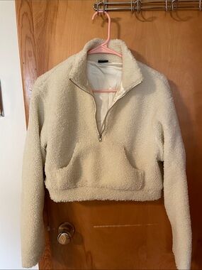 Cozy Cream Sherpa Cropped Half-Zip Pullover Jacket